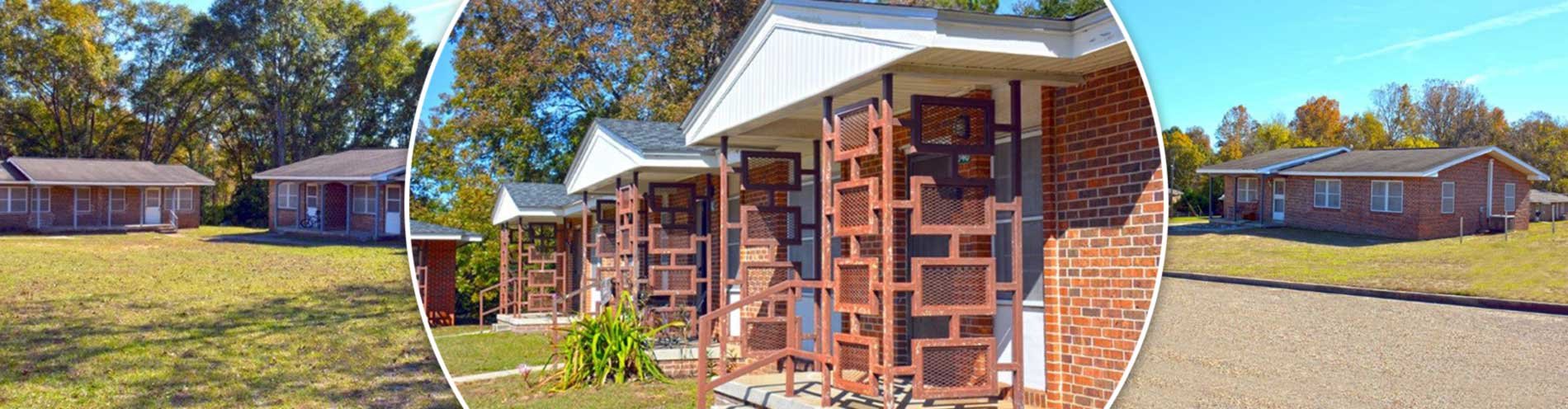 Photo collage showing exterior of apartments