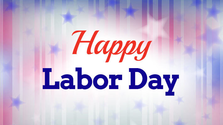 Vertical stripes and stars in the background with text that reads Happy Labor Day